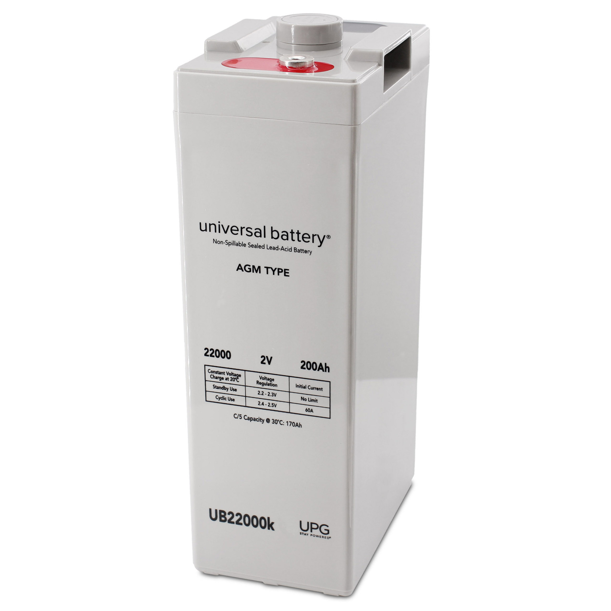 UPG, 2V 200Ah Battery I8 tabs, Volts 2 Amp Hours 200 Model# 45797